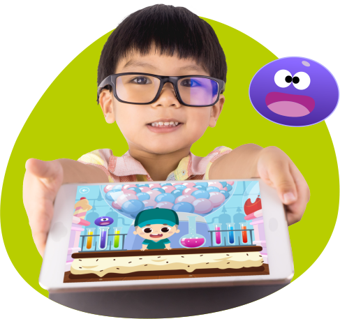 An asian boy shows his learning progress on a tablet